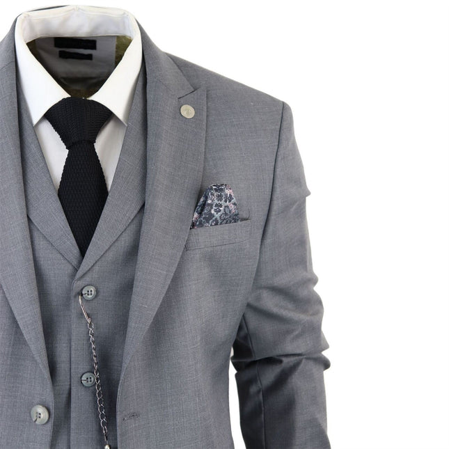 Men's Classic 3-Piece Plain Grey Suit