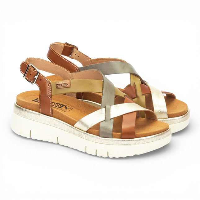 Pikolinos Women's Brown Leather Extra-Light Summer Wedge Sandals - Palma