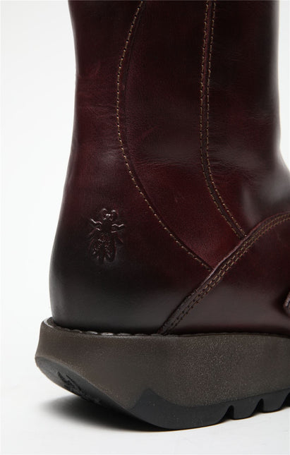 Fly London Womens Wine Mes 2 Wedge Heel Buckle Mid-Calf Leather Zip Platform Boots