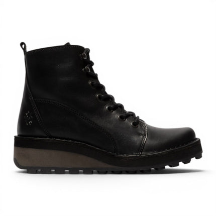 Fly London Womens Black Leather Lace-Up Ankle Boots - HAZI147