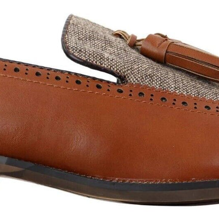 Mens Tasselled Tan Leather Tweed Slip On Loafers