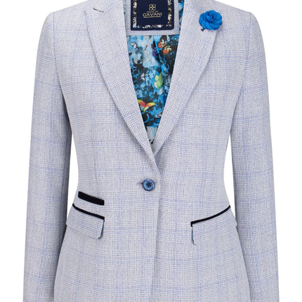 Womens Blue Check Blazer Wool Blend Herringbone Tweed