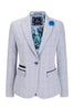 Womens Blue Check Blazer Wool Blend Herringbone Tweed