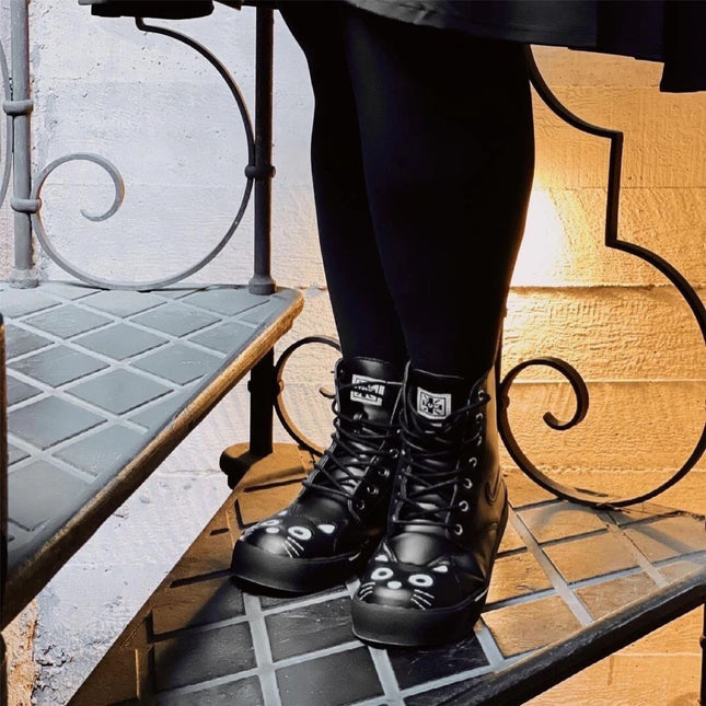 TUK Women's Kitty Black Vegan Leather Combat Sneaker Boots - A6570L