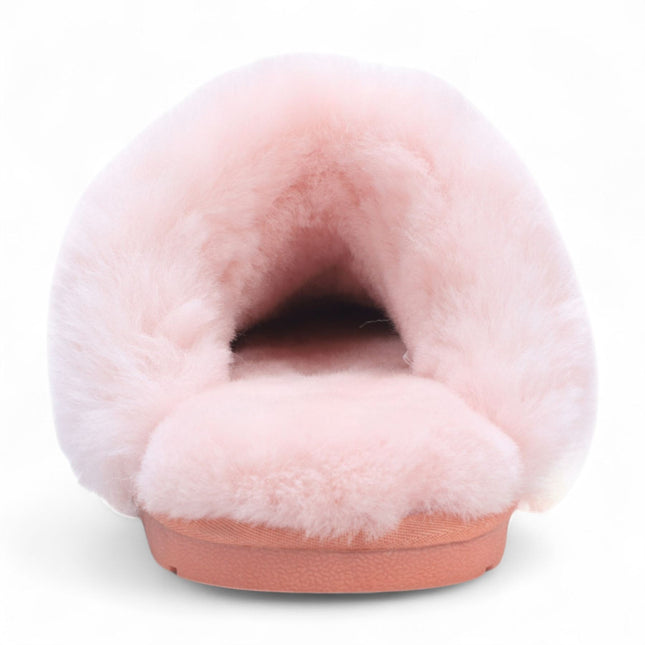 Women's Genuine Sheepskin Pink Suede Mule Winter Slippers - Luna