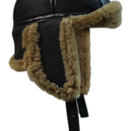 Men's B3 Brown Ginger RAF Aviator Sheepskin B-55 WW2 Trapper Flying Hat
