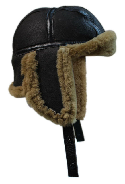 Men's B3 Brown Ginger RAF Aviator Sheepskin B-55 WW2 Trapper Flying Hat