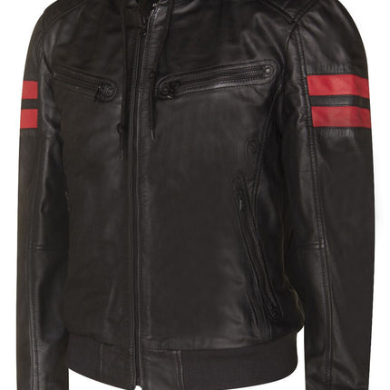 Mens Leather Hooded Retro Bomber Jacket - Skopje