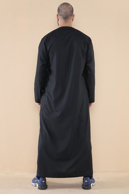 Mens Black Thobe Jubba Saudi Islamic Arab Eid Emirati Kaftan Jubbah Tassel Robe
