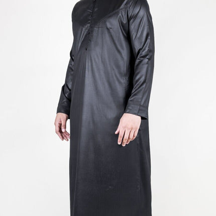 Men's Black Thobe Robe Satin Emirati Islamic Jubba Eid Slim Fit