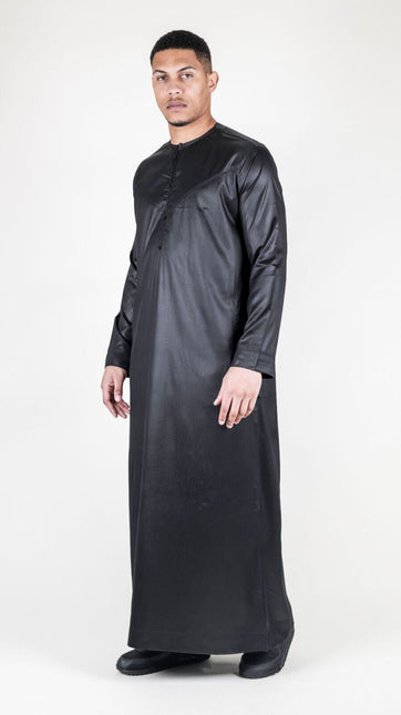 Men's Black Thobe Robe Satin Emirati Islamic Jubba Eid Slim Fit
