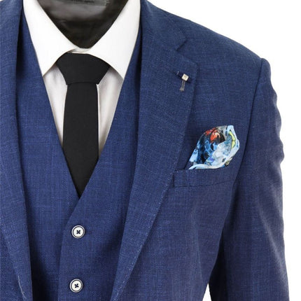 Mens 3 Piece Blue Linen Summer Spring Classic Suit