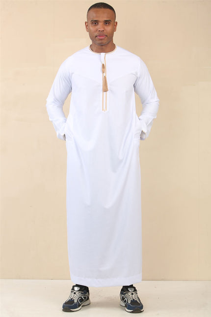 Men's Omani Eid White Thobe  Saudi Emirati Jubba Robe