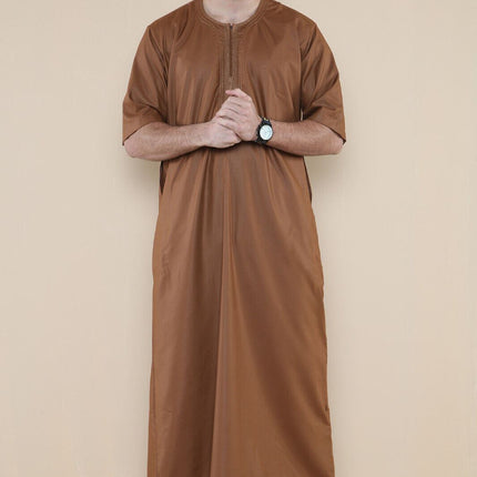 Mens Brown Thobe Jubba Islamic Arab Moroccan Saudi Zipped Kaftan Arab Robe