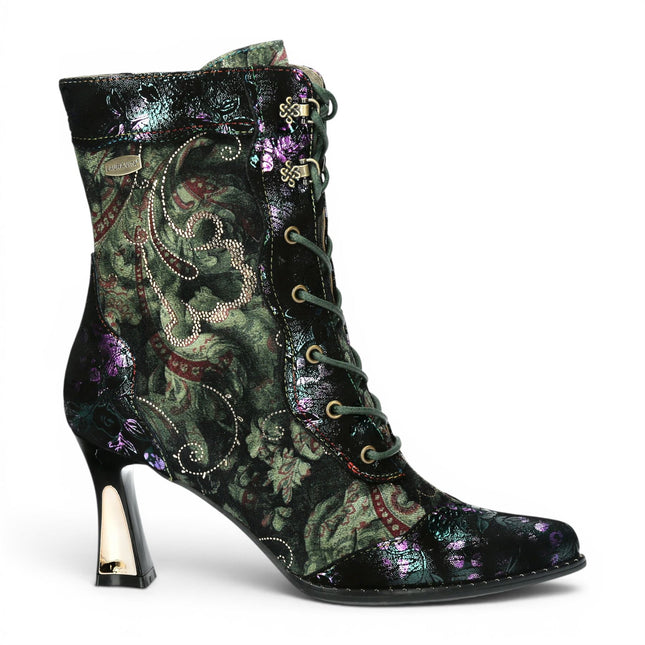 Laura Vita Women's Gothic Victorian Green Leather Heeled Lace-Up Boots - Oanelo-03