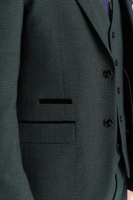 Men's Green 3 Piece Prince Of Wales Formal Suit
