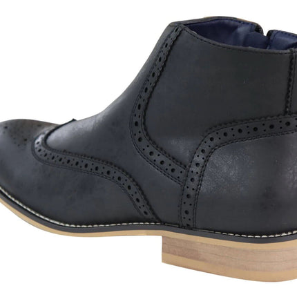 Mens Black Leather Brogue Zip Up Chelsea Boots