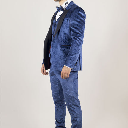 Men's Blue 3 Piece Velvet Wedding Tuxedo Formal Suit