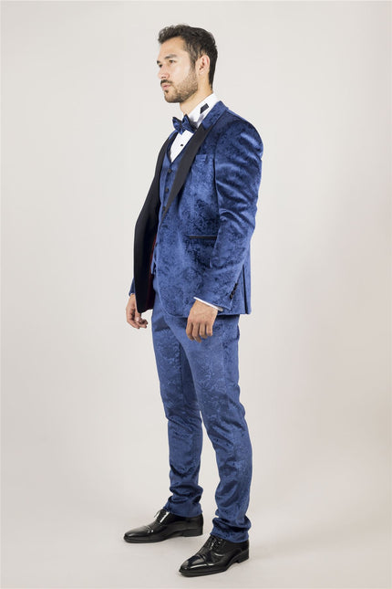 Men's Blue 3 Piece Velvet Wedding Tuxedo Formal Suit