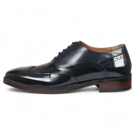 Justin Reess Men's Blue Patent Leather Brogue Formal Shoes - Harry
