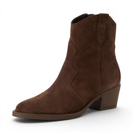 Tamaris Women’s Brown Suede Leather Cowboy Western Ankle Boots - 25702-41