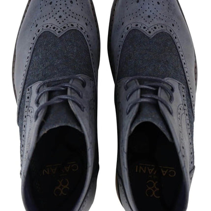 Mens Classic Tweed Oxford Brogue Ankle Boots In Blue Leather