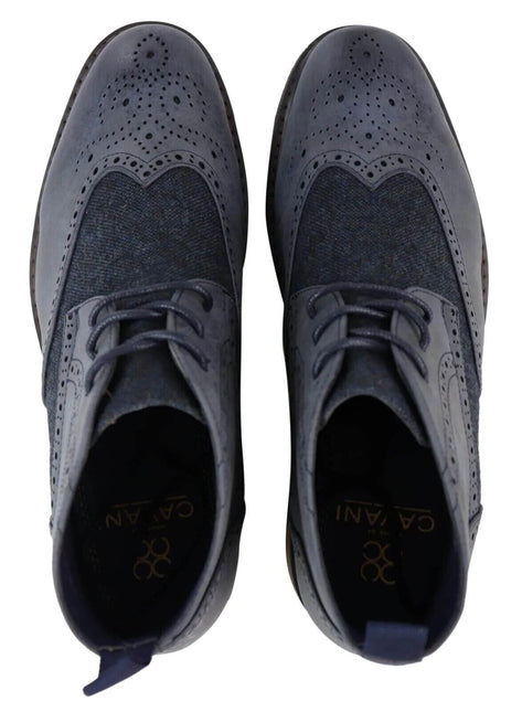 Mens Classic Tweed Oxford Brogue Ankle Boots In Blue Leather