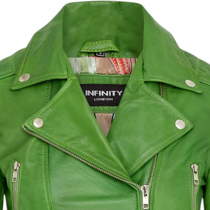 Womens Cropped Brando Leather Biker Jacket-Damascus