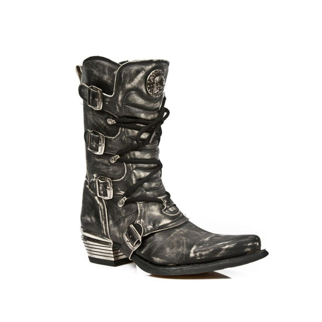 New Rock Men's Grey Dallas Leather Boots- M.7993-S3