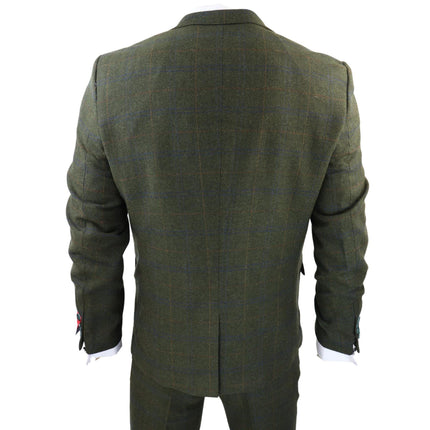 Mens 3 Piece Wool Suit Olive Green Tweed Check Peaky Blinders 1920 Gatsby Formal