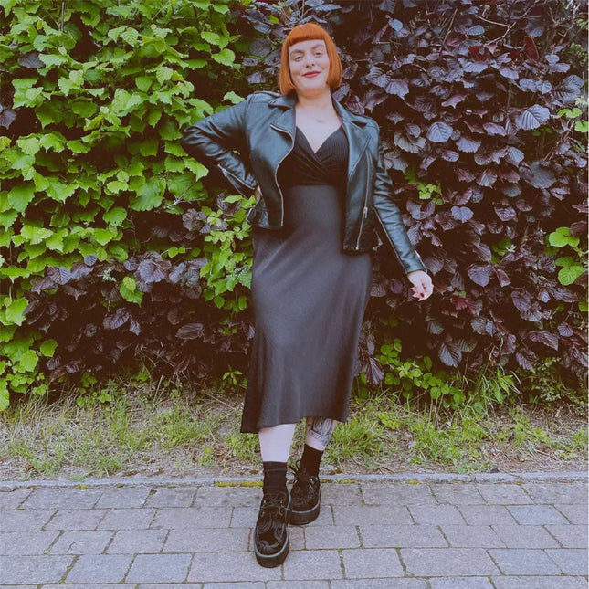 TUK Viva High Creeper Black Suede Platform Lace-Up Goth Shoes - AV7757