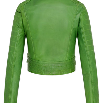 Womens Cropped Brando Leather Biker Jacket-Damascus