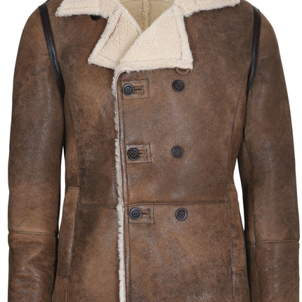 Mens Double Breasted Shearling Sheepskin Pea Coat-Valencia