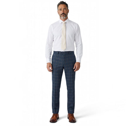 Men's Navy Tweed Herringbone Check Trousers - Harris