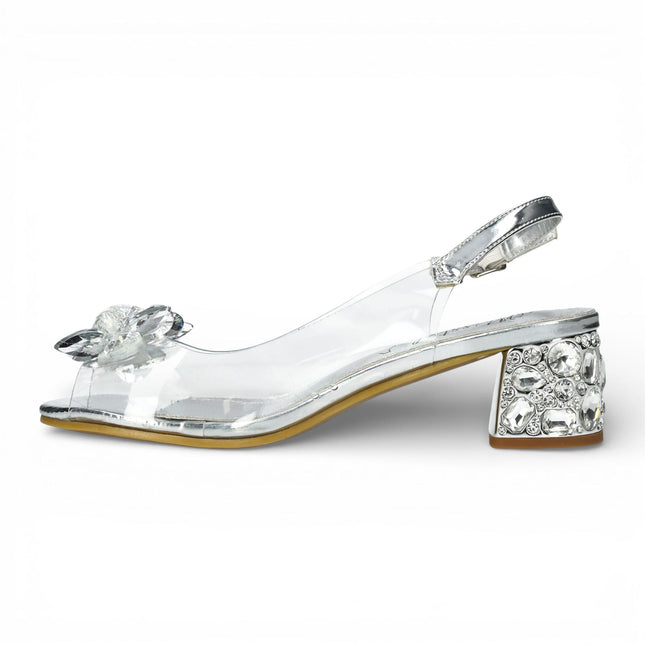 Laura Vita Women’s Mily-22 Clear Silver Slip-On Cinderella Heel Sandals