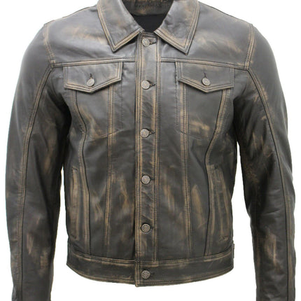 Men’s Retro Leather Trucker Jacket-Constantine