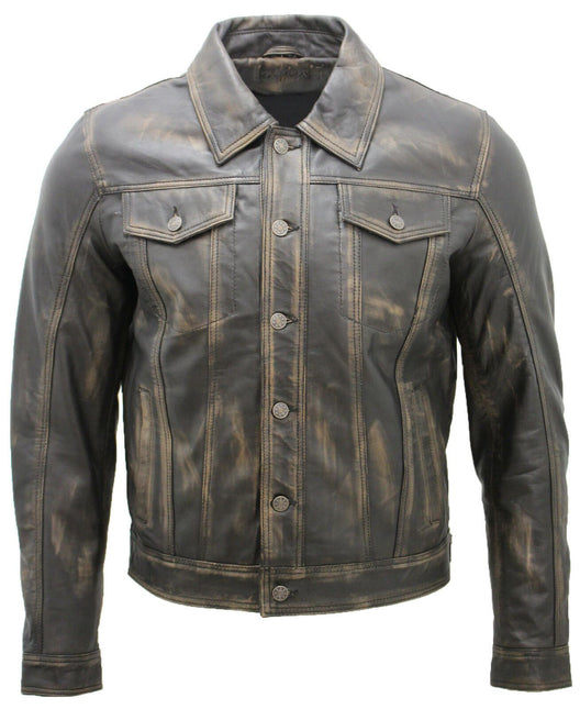 Men’s Retro Leather Trucker Jacket-Constantine