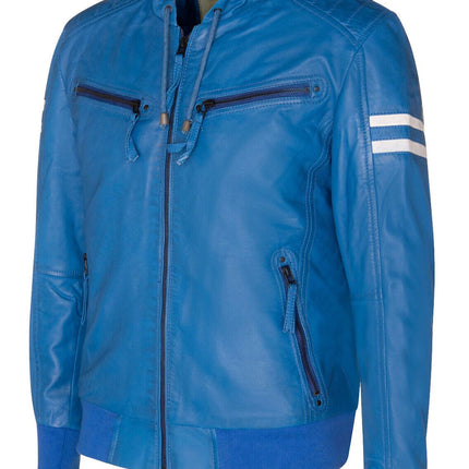 Mens Leather Hooded Retro Bomber Jacket - Skopje