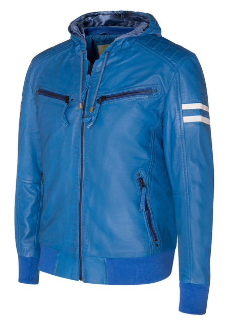 Mens Leather Hooded Retro Bomber Jacket - Skopje
