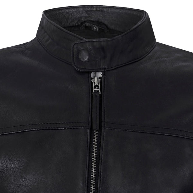 Men’s Classic Fitted Leather Biker Jacket-Austin