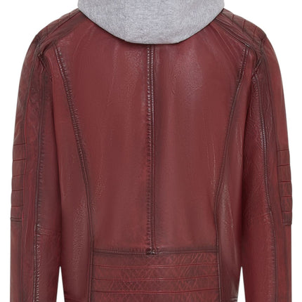 Men's Hooded Biker Lamb Leather Jacket - Burten