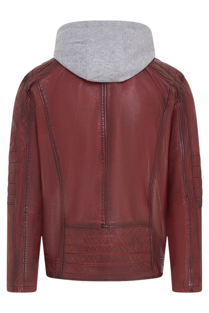 Men's Hooded Biker Lamb Leather Jacket - Burten