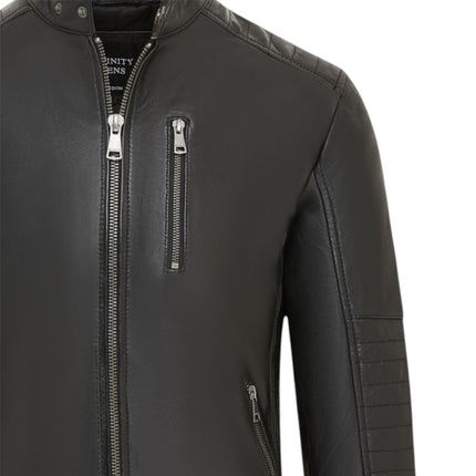 Men's Quilted Black Lamb Leather Biker Jacket - Formula