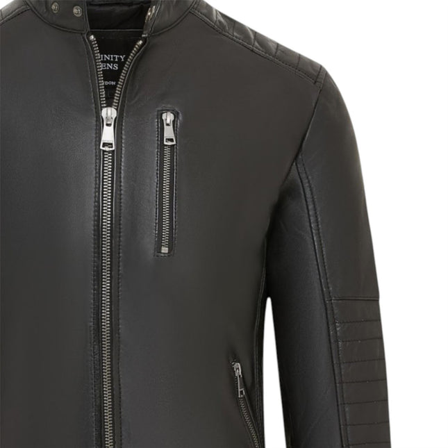 Men's Quilted Black Lamb Leather Biker Jacket - Formula