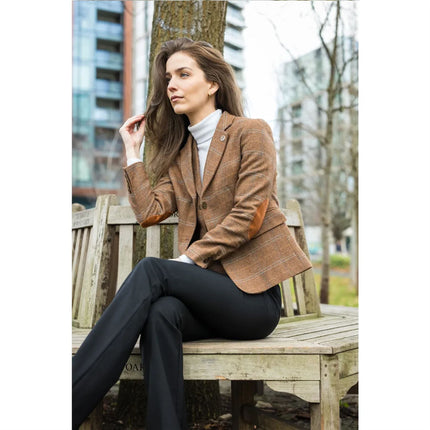 Women's Oak Brown Tailored Fit Tweed Blazer in Herringbone Check