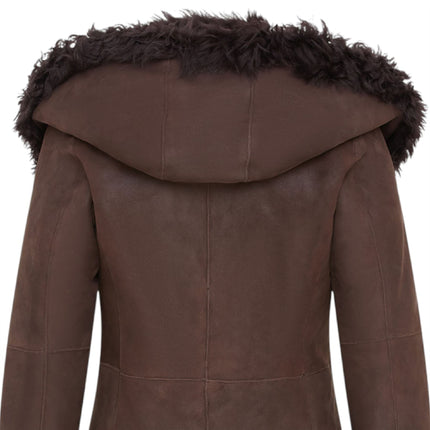 Womens Brown Toscana Sheepskin Leather Hooded Trench Coat - Coast