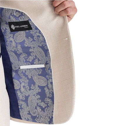 Men's Cream Checked Tailored Fit Blazer - Regent