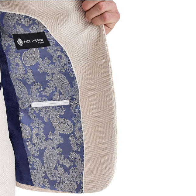 Men's Cream Checked Tailored Fit Blazer - Regent