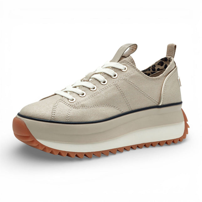 Tamaris Women’s Platform Trainers Beige Lace-Up Sneaker Shoes