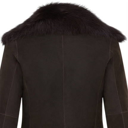Women's Brown Sheepskin Toscana Shearling Suede Leather Jacket - Noiré